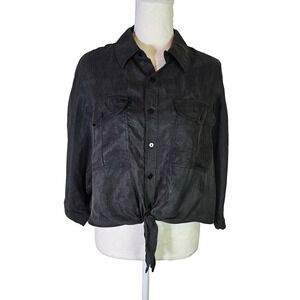 Zara Women's Fillsens Button-up Crop Top Size S Charcoal Pockets Tie at Waist